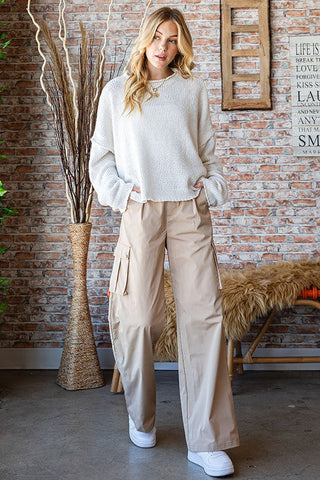 Busy Mornings Taupe Cargo Wide Leg Trousers