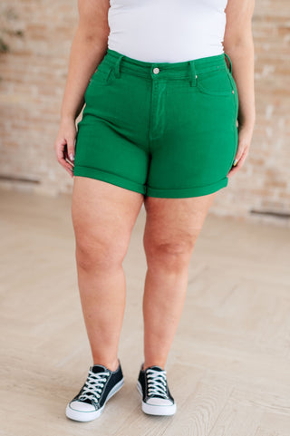 Judy Blue Jenna High Rise Control Top Cuffed Shorts in Green II