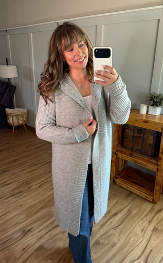IN STOCK Lillian Long Hooded Cardigan - Grey