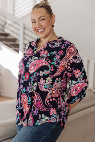 Lizzy Top Little Lovely Blouse in Navy Paisley II