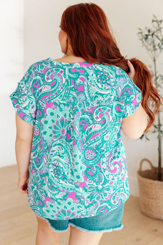 Lizzy Cap Sleeve Top in Magenta and Teal Paisley II