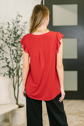Lizzy Flutter Sleeve V-Neck Blouse in Red