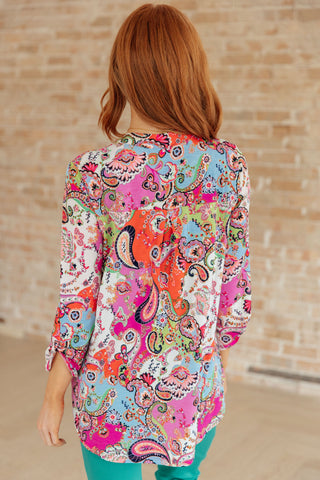 Lizzy Top in Pink Paisley Mix Print II