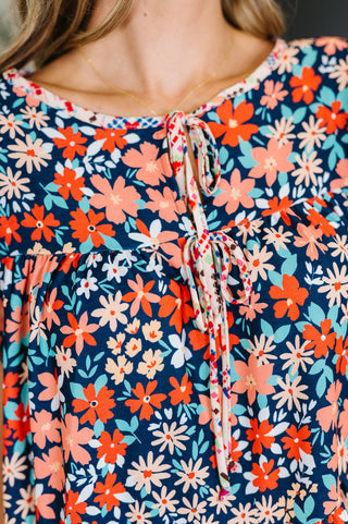 Petal to the Metal Flutter Sleeve Dress in Navy/Coral