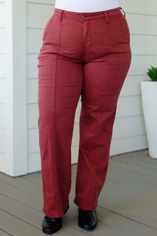 Judy Blue High Rise Front Seam Straight Jeans in Burgundy