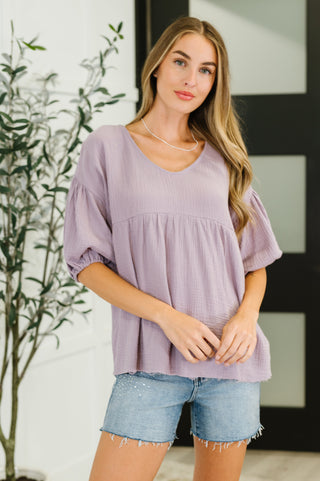 Pleasantly Perfect Bubble Sleeve Peasant Blouse