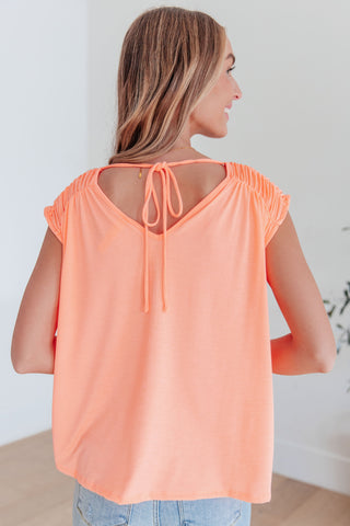 Ruched Cap Sleeve Top in Neon Orange II