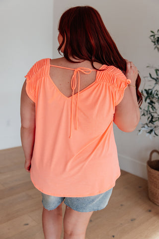 Ruched Cap Sleeve Top in Neon Orange II