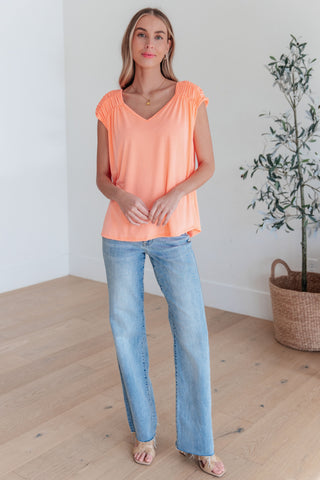 Ruched Cap Sleeve Top in Neon Orange II