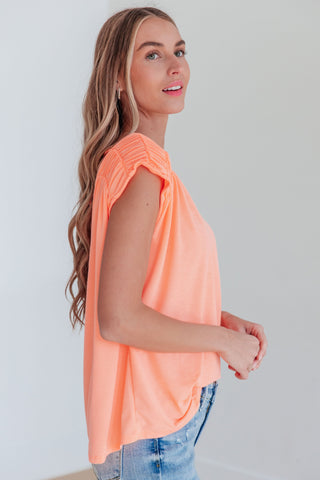 Ruched Cap Sleeve Top in Neon Orange II