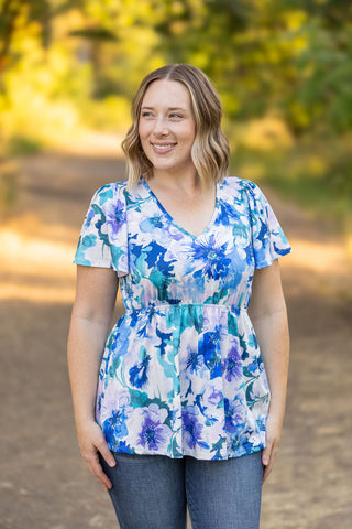 IN STOCK Emery Ruffle Top - Blue Floral Mix