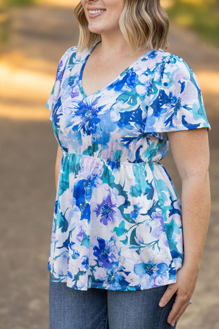 IN STOCK Emery Ruffle Top - Blue Floral Mix