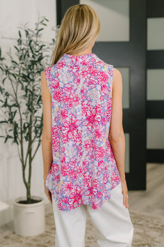 Sea Spray Collared Sleeveless Top in Falling Floral