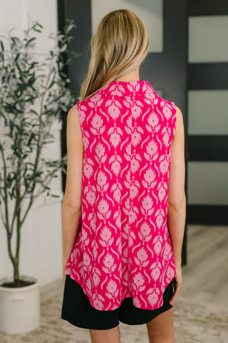 Sea Spray Collared Sleeveless Top in Floral Ikat