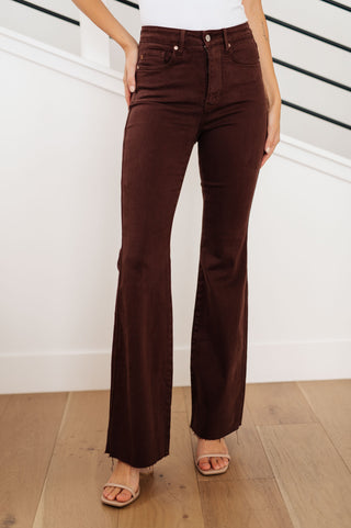 Judy Blue High Rise Control Top Flare Jeans in Espresso