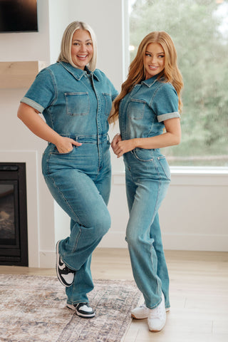 Judy Blue Short Sleeve Denim Jumpsuit