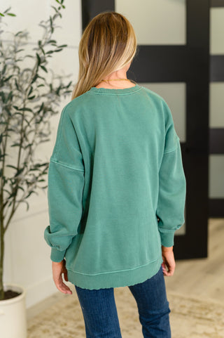 Talk Cozy to Me Stepped Hem Pullover in Dark Green