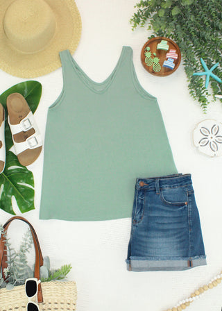 IN STOCK Vera V Neck Tank - Sage