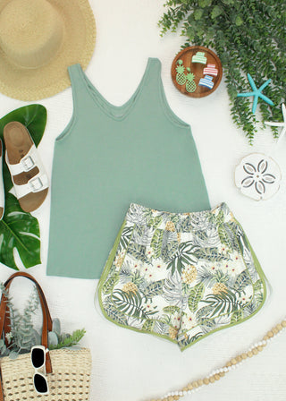 IN STOCK Vera V Neck Tank - Sage