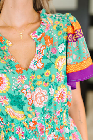 Wildflower Wish Gathered Tier Dress in Mint