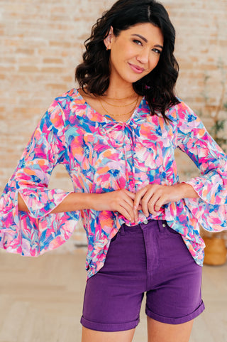 Willow Bell Sleeve Top in Royal Brushed Floral II