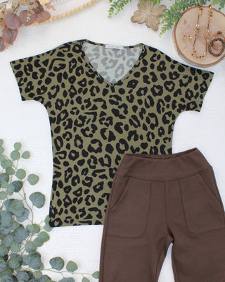 IN STOCK Chloe Cozy Top - Olive Animal Print