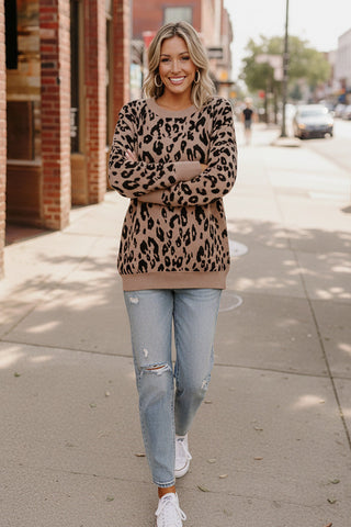 Leopard Jacquard Oversized Sweater Knit Top