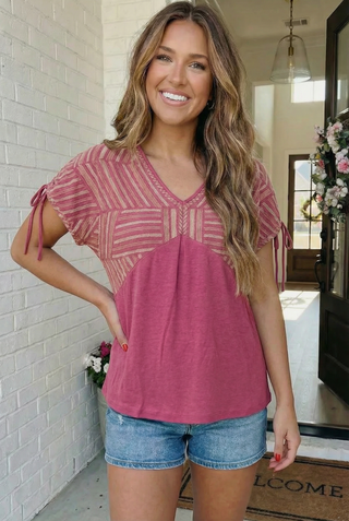 Berry Sweet Stripe Texture Top