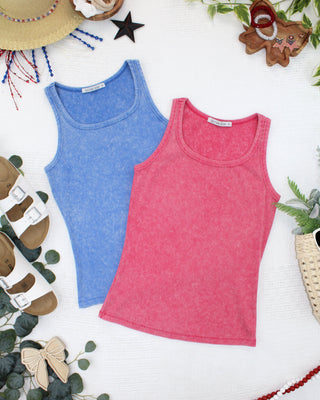 IN STOCK Audrey Vintage Wash Tank - Blue