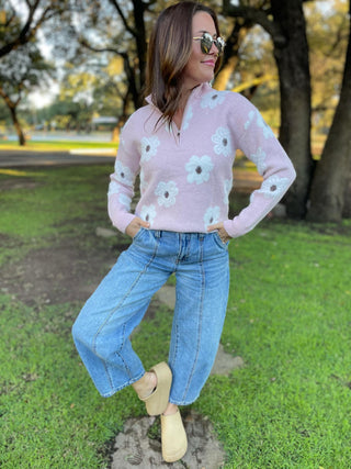 Flower Powered Half Zip Sweater in Four Colors