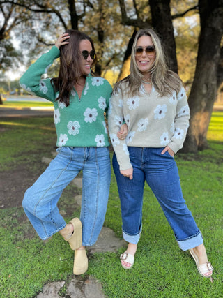 Flower Powered Half Zip Sweater in Four Colors