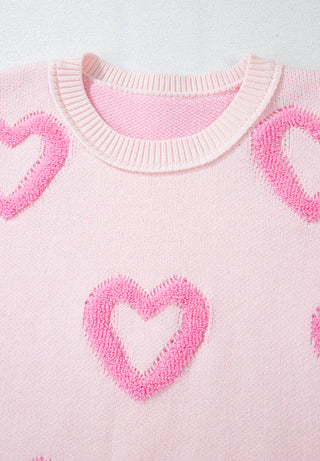 High-Low Heart Embroidered Cozy Sweater