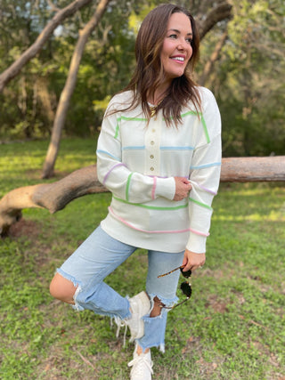Just Too Good Rainbow Striped Sweater in Two Colors