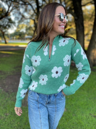 Flower Powered Half Zip Sweater in Four Colors