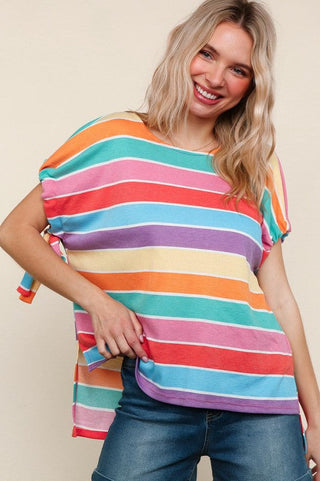 Feeling Bold Multicolor Stripe Dolman Bow Tie Sleeve Top