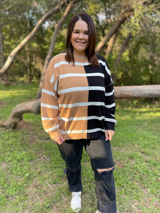 Exceptional Thought Striped Patchwork Sweater in Three Colors