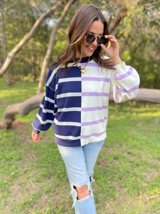 Exceptional Thought Striped Patchwork Sweater in Three Colors