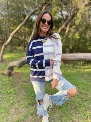 Exceptional Thought Striped Patchwork Sweater in Three Colors