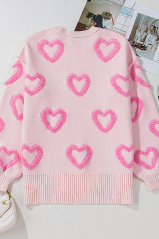 High-Low Heart Embroidered Cozy Sweater