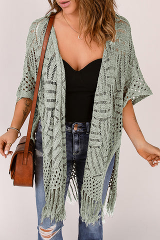 Crochet All Day Open Front Cardigan with Fringe Detail