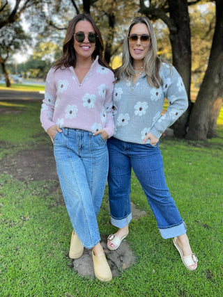 Flower Powered Half Zip Sweater in Four Colors