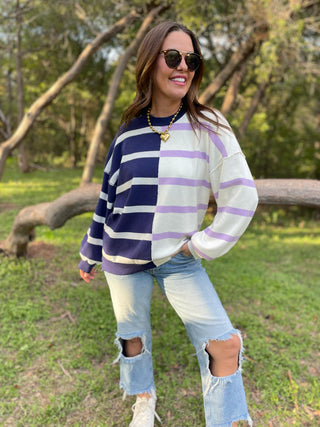 Exceptional Thought Striped Patchwork Sweater in Three Colors