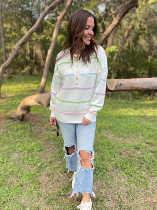 Just Too Good Rainbow Striped Sweater in Two Colors
