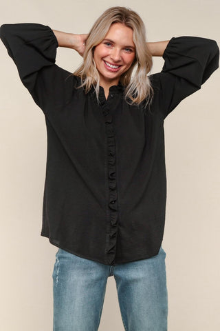 Effortlessly Edgy Button Down Blouse