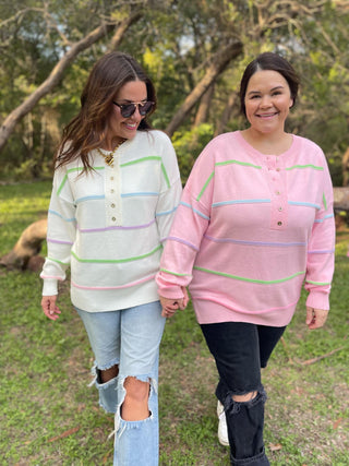 Just Too Good Rainbow Striped Sweater in Two Colors