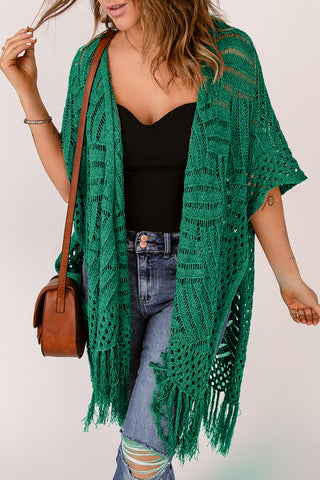 Crochet All Day Open Front Cardigan with Fringe Detail