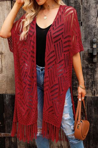 Crochet All Day Open Front Cardigan with Fringe Detail