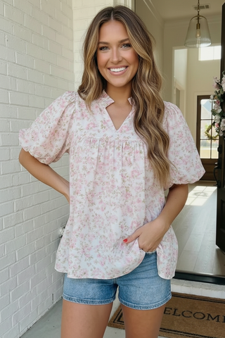 State Fair Summer Ruffle Neck Babydoll Blouse