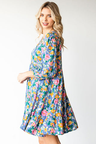 Boho Vibes Cotton Floral Button Down 3/4 Sleeve Tiered Dress Soul Happy Shop Boho Vibes Cotton Floral Button Down 3/4 Sleeve Tiered Dress Soul Happy Shop