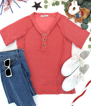 IN STOCK Juliette Button Top - Red